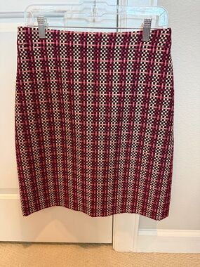 Ann Taylor Plaid Tweed Pencil Skirt Pink Black White Size 6